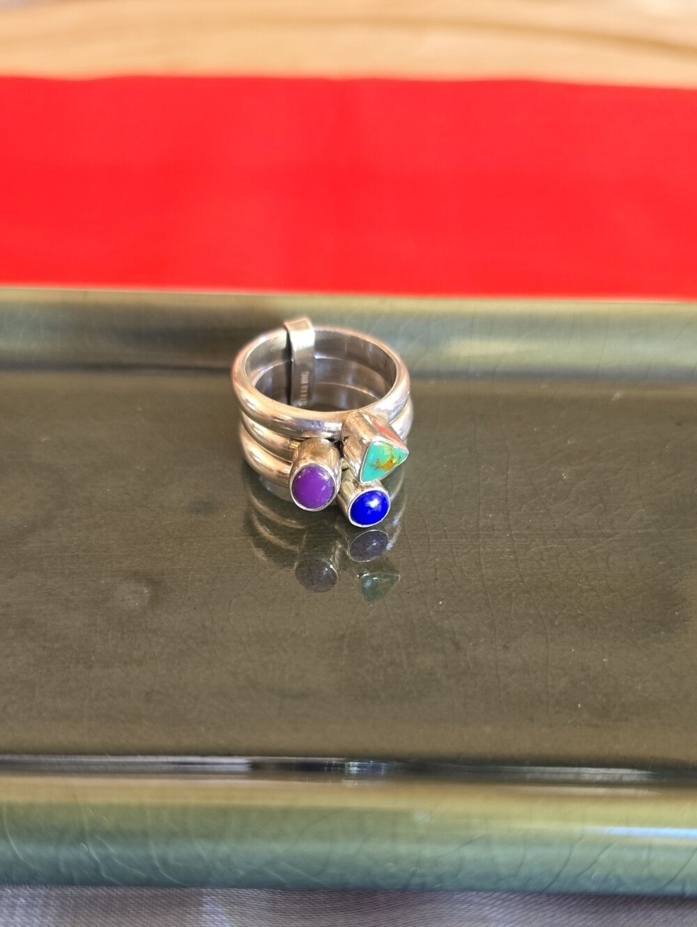 Sterling Silver Turquoise Lapis Sugilite Multi Band Statement Ring Sz 7 - Picture 4 of 11